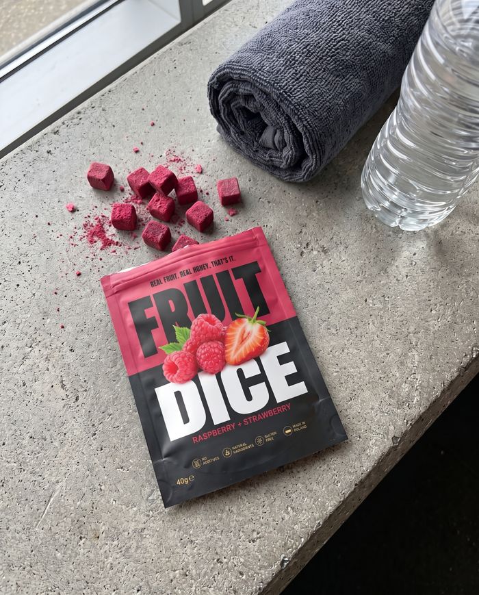 Raspberry pouch on a gym bench