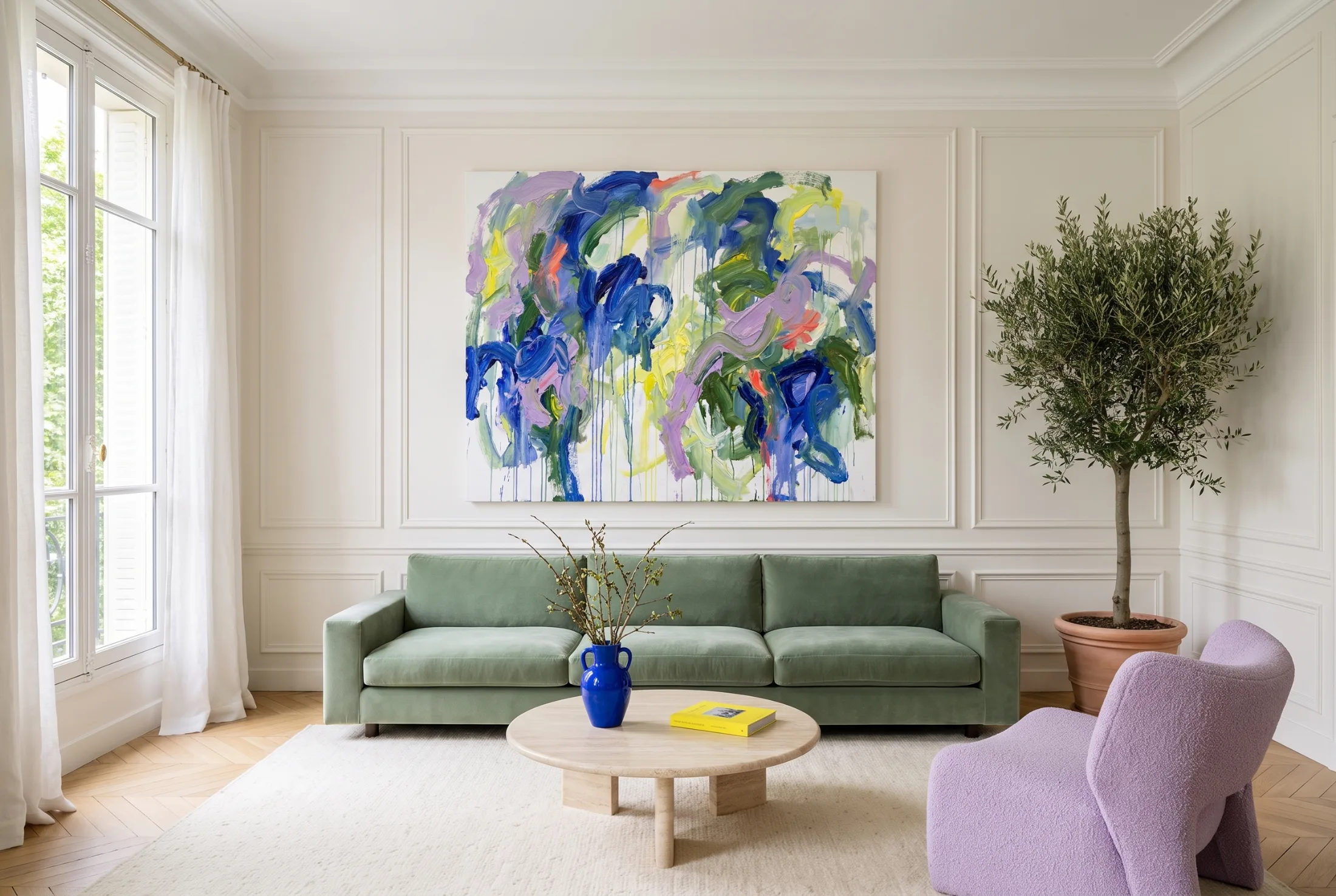 A bright Parisian living room designed around Garden of Afterimages